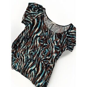 Brittany Black Women Top Size XL Glam‎ Sparkle Blue Brown Holiday Mature Party